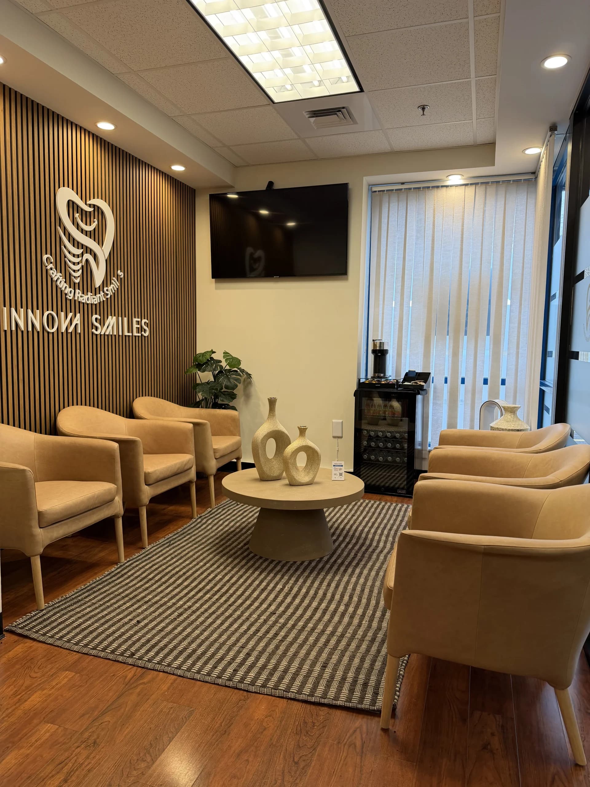 Comfortable, modern waiting area at Innova Smiles in MetroWest Massachusetts