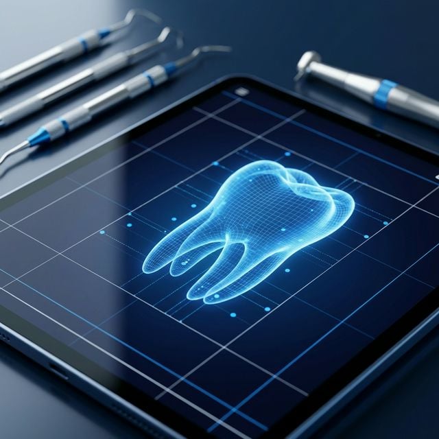 High-resolution digital interface showing a precise 3D dental scan and meticulous treatment planning