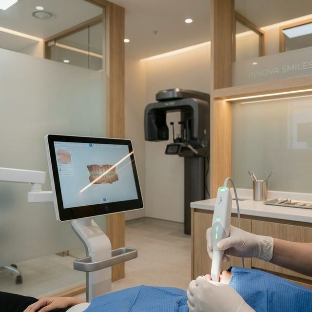 State-of-the-art clinical dental setup at Innova Smiles featuring a Trios 5 intraoral scanner and Ray CBCT technology for precision care