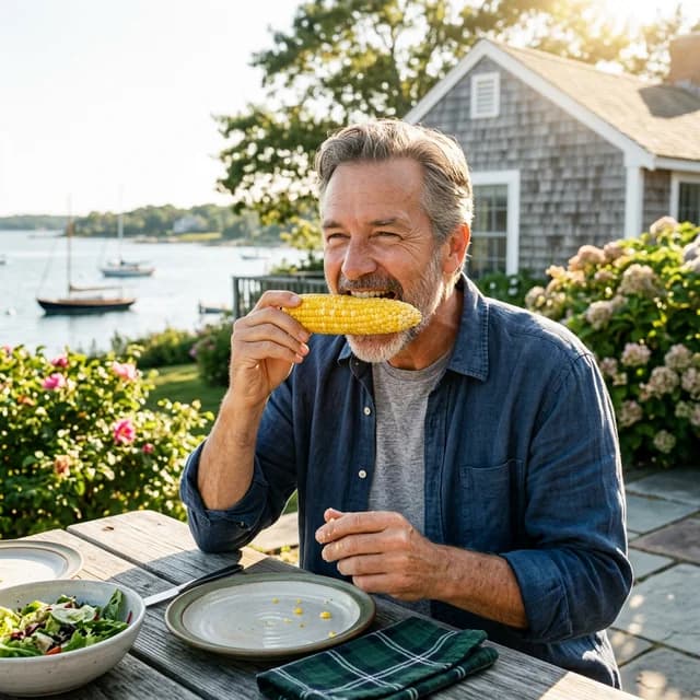 Man enjoying a steak dinner with a confident smile after dental implants at Innova Smiles in Marlborough, MA