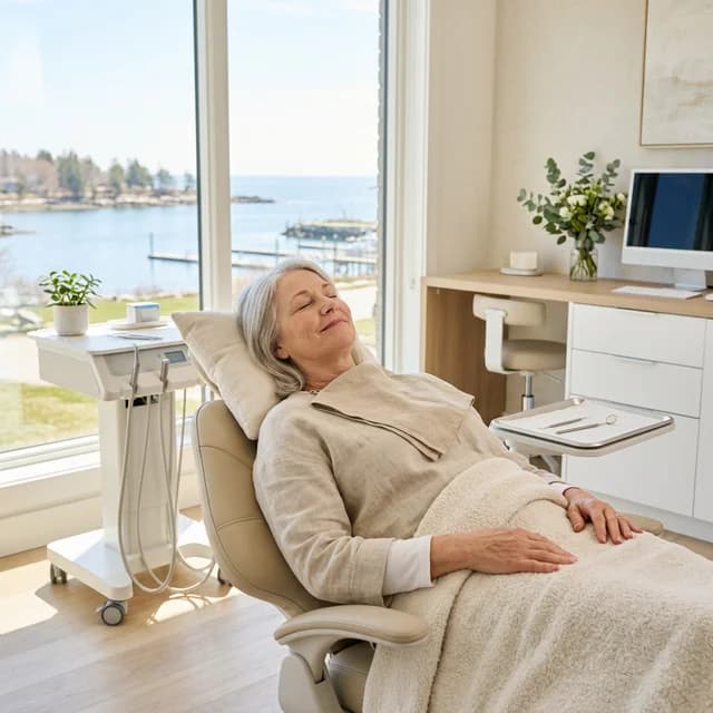 Patient relaxing comfortably in dental chair with sedation dentistry at Innova Smiles in Marlborough, MA