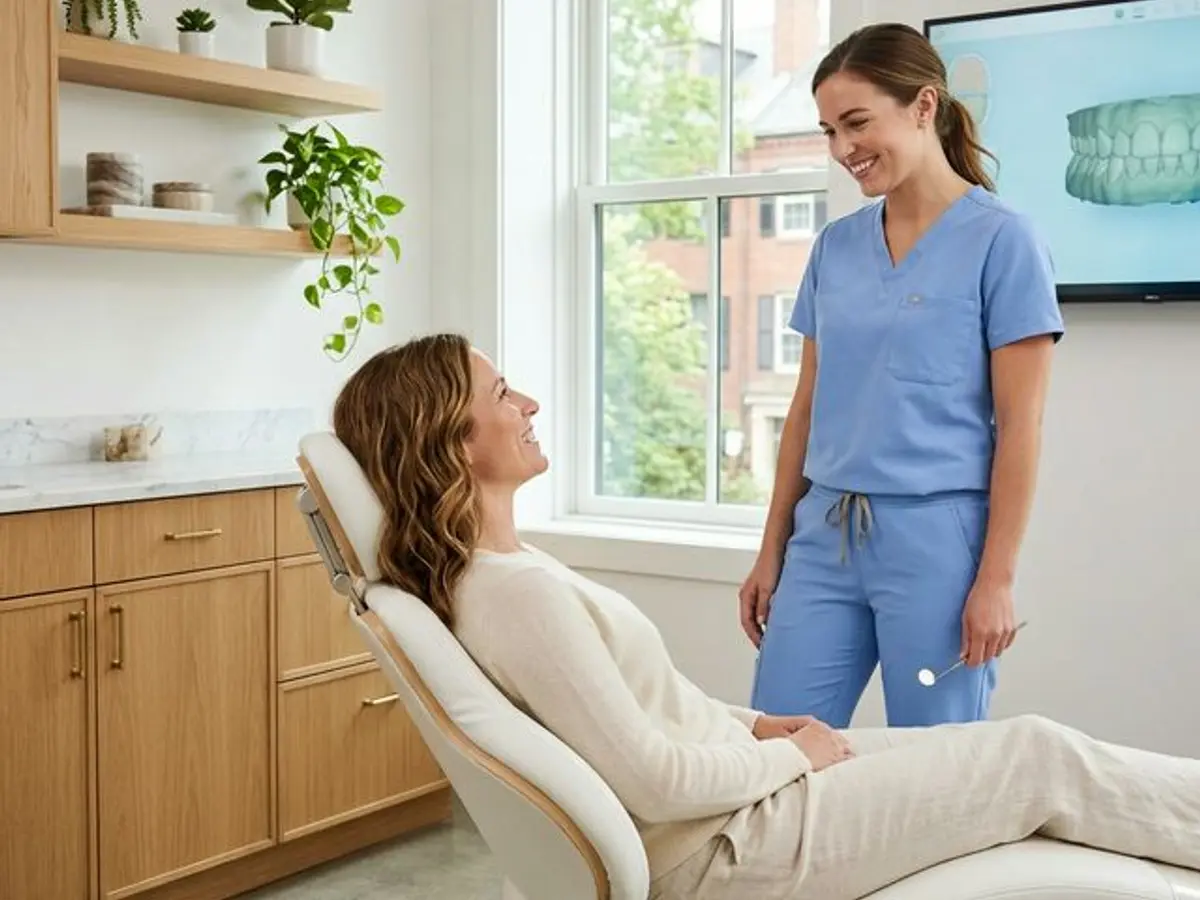 Patient smiling during a preventive dental cleaning at Innova Smiles in Marlborough MA