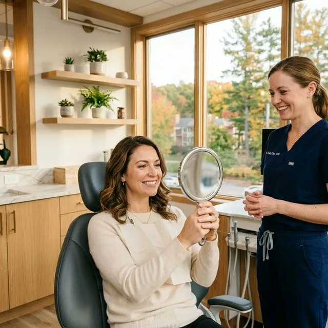 Patient smiling after cosmetic dentistry treatment at Innova Smiles in Marlborough MA