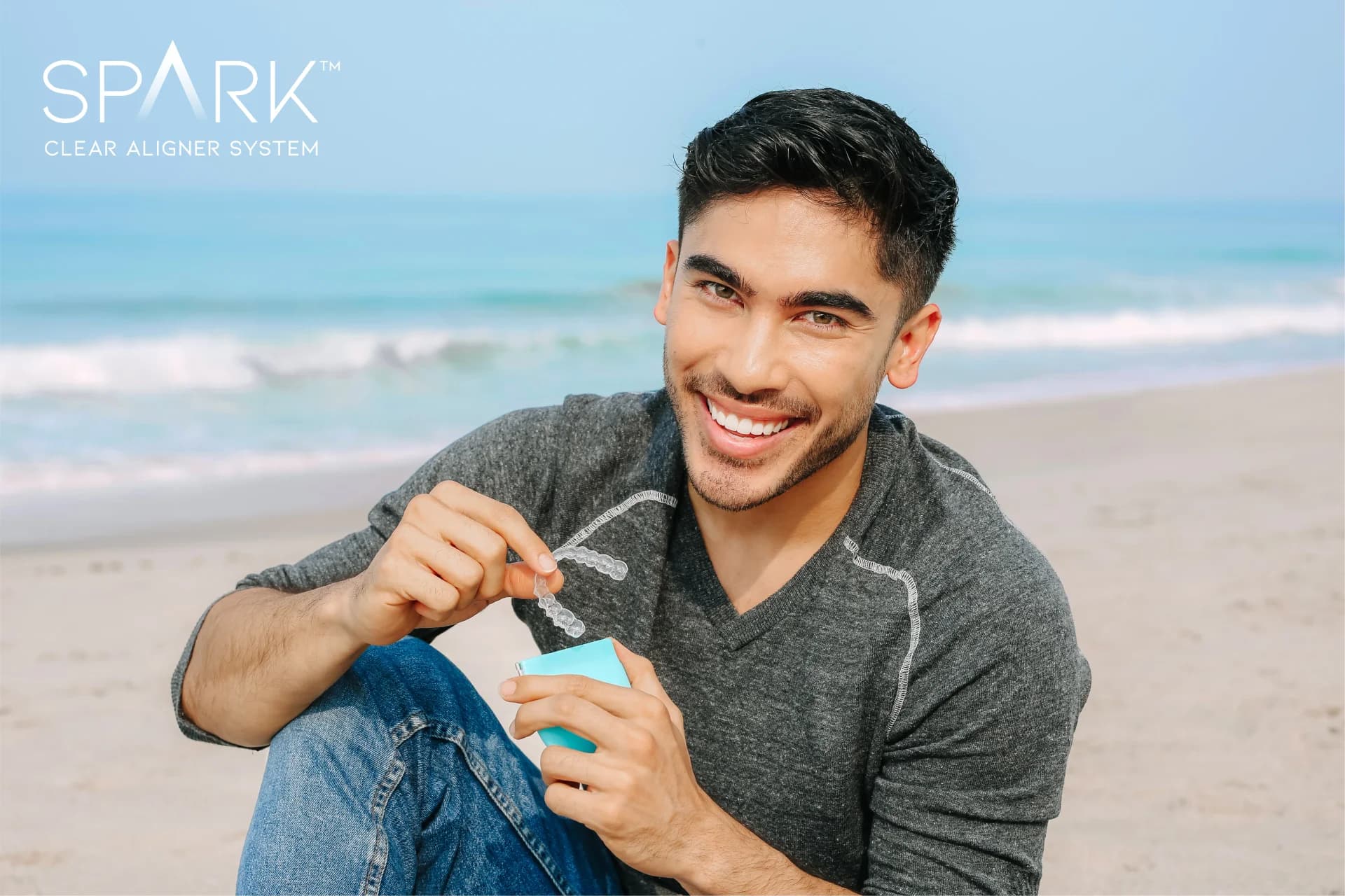 Patient wearing virtually invisible Spark clear aligners from Innova Smiles in Marlborough, MA