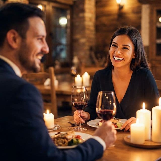 Woman smiling confidently at dinner after Philips Zoom teeth whitening in Marlborough, MA
