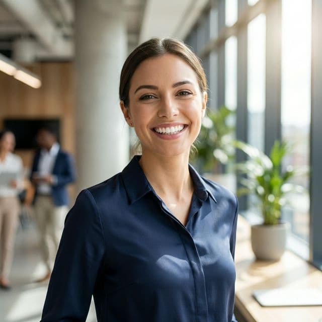 Professional smiling confidently during a presentation after veneer treatment at Innova Smiles in Marlborough, MA